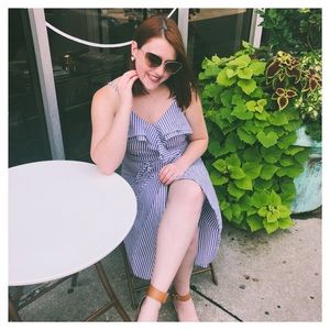 Blue and white striped dress